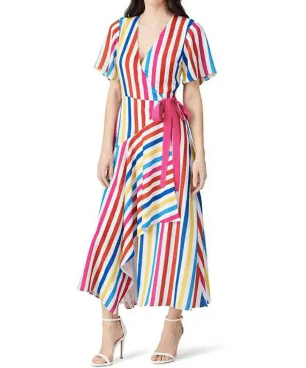Color Me Courtney Taira Multicolor Striped Wrap Midi Dress S